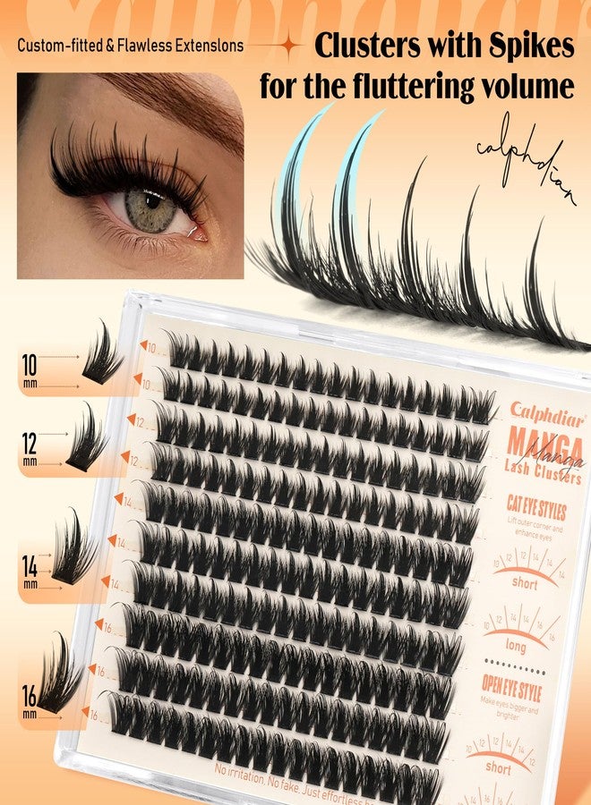 Calphdiar Manga Lash Clusters Natural Spiky Eyelash Clusters Wispy Cluster Eyelash Extensions 10 12 14 16mm Weightless Individual Lashes Long Lasting Cluster Lashes DIY Cat Eye Open Eye Looks - Image 3